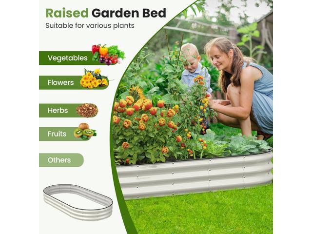 Galvanized Raised Garden Bed, 8x4x1 FT Oval Metal Planter Box for Outdoor, 12 Raised Beds for Gardening Vegetables Flower Herb(Pearl White)