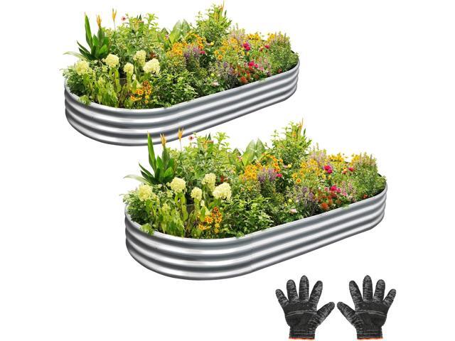 Garden 2Pcs 4x2x1ft Galvanized Raised Garden Bed Kit - Metal Planter Boxes for Vegetables/Herbs/Flowers, Heavy-Duty Steel Outdoor Garden Box with...