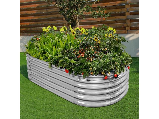 Land Guard 4×2×1.5ft Galvanized Raised Garden Bed Kit, Galvanized Planter Garden Boxes Outdoor, Oval Large Metal Raised Garden Bed for Vegetables...