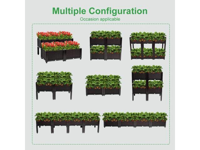 VINGLI Square Raised Garden Bed, Self-Watering Plastic Planter for Indoor Outdoor Vegetables, Fruits, Potato, Flowers, All Weather (6 Pcs)