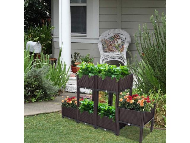 VINGLI Square Raised Garden Bed, Self-Watering Plastic Planter for Indoor Outdoor Vegetables, Fruits, Potato, Flowers, All Weather (6 Pcs)