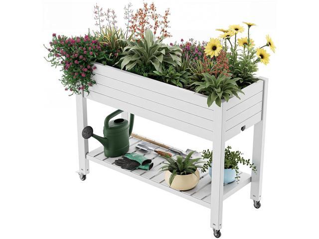 Elevated Raised Garden Bed with Wheels,Outdoor Large Resin Patio Planter Box Stand Divisible with Drain Plug,Water Monitor for Plants Vegetables...