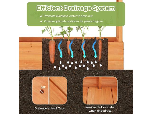 HAPPYGRILL Raised Garden Bed with Trellis, Freestanding Wood Planter Box w/Hanging Roof & 8 Drainage Holes for Vine, Climbing Plants, Flowers,...