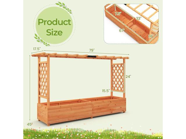 HAPPYGRILL Raised Garden Bed with Trellis, Freestanding Wood Planter Box w/Hanging Roof & 8 Drainage Holes for Vine, Climbing Plants, Flowers,...