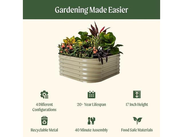 Vego garden Raised Garden Bed Kit, 17' Tall 4 in 1 Modular Metal Raised Garden Beds Kit, Metal Planter Box for Vegetables, Flowers, Herbs, Olive Green