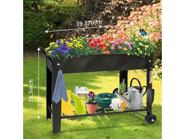 Raised Garden Planter Beds with Wheels Legs, Large Planters Box for Indoor Outdoor Plants,Metal Galvanized Elevated Rectangle Herb Planter Box for...