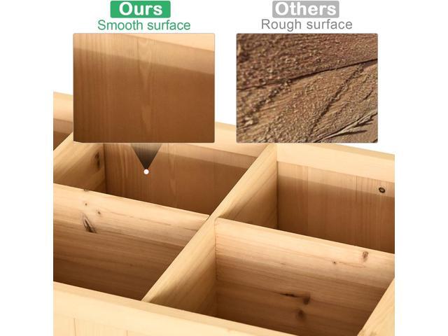 Outsunny 43x18x30in Raised Garden Bed with 8 Pockets and Shelf, Wooden Elevated Planter Box with Legs to Grow Herbs, Vegetables, and Flowers, Natural