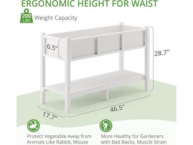 LUE BONA Raised Garden Bed with Tools, 47*18*29 in, Poly Elevated Planter Box with Legs And Storage Shelf, Weather Resistant, 3-Year Warranty,...