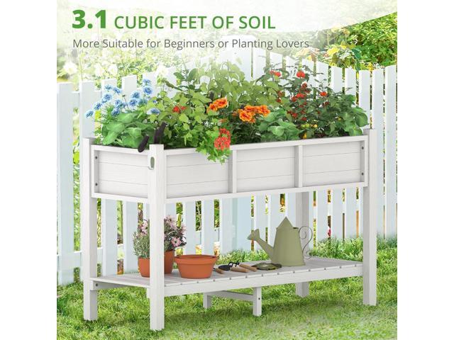LUE BONA Raised Garden Bed with Tools, 47*18*29 in, Poly Elevated Planter Box with Legs And Storage Shelf, Weather Resistant, 3-Year Warranty,...