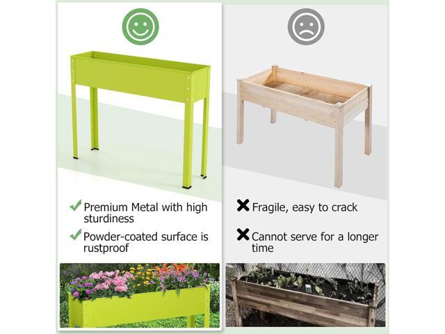 HAPPYGRILL Raised Garden Bed, 31.5 Elevated Planter Box w/Legs, Drainage Hole, Hemming Design, Metal Garden Box for Vegetable Herb, Outdoor Raised...