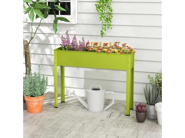HAPPYGRILL Raised Garden Bed, 31.5 Elevated Planter Box w/Legs, Drainage Hole, Hemming Design, Metal Garden Box for Vegetable Herb, Outdoor Raised...