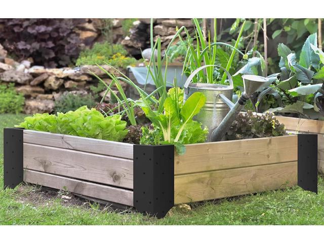 Raised Garden Bed Corner Brackets with Securing Lip Fits Lumber up to 2 Inch x 12 Inch in Size Set of 4 DIY Flower or Vegetable Garden Black