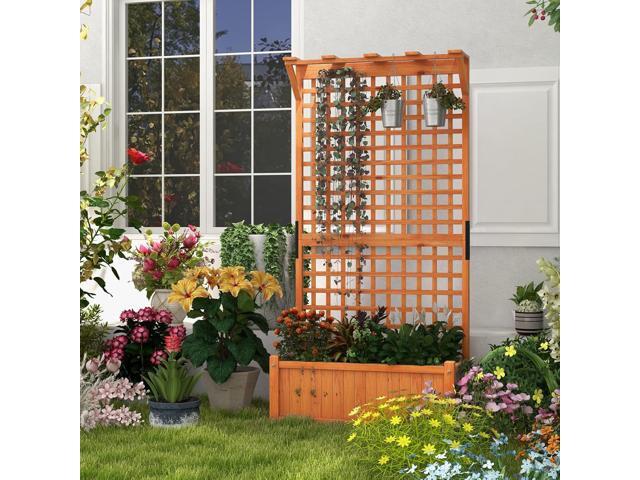 Giantex 2 Pcs Raised Garden Bed with Trellis & Roof, 72.5' Wooden Garden Bed, High Trellis for Plant Flower Climbing Pot Hanging, Indoor & Outdoor...