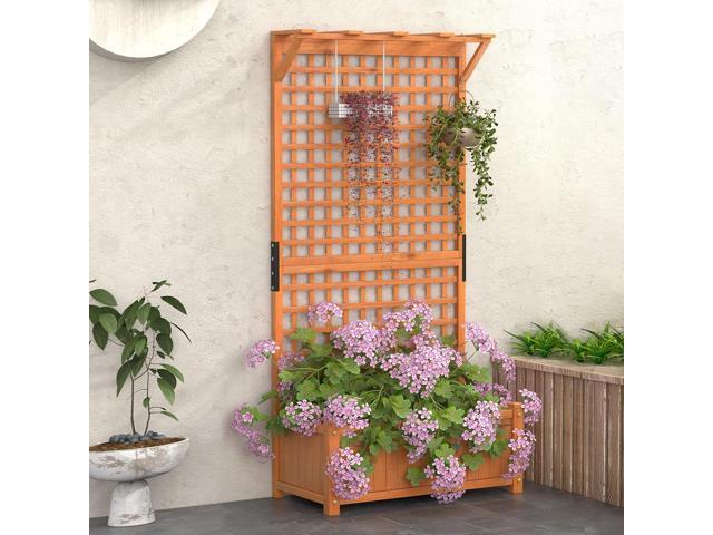 Giantex 2 Pcs Raised Garden Bed with Trellis & Roof, 72.5' Wooden Garden Bed, High Trellis for Plant Flower Climbing Pot Hanging, Indoor & Outdoor...