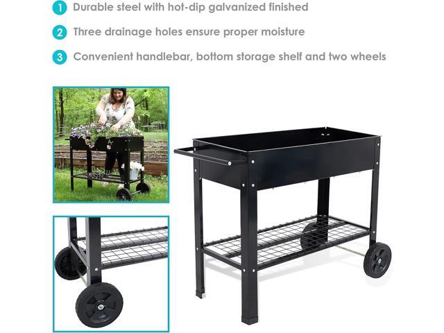 Sunnydaze 43-Inch Galvanized Steel Raised Garden Bed with Legs - Outdoor Elevated Planter Box with Wheels for Vegetables - Black