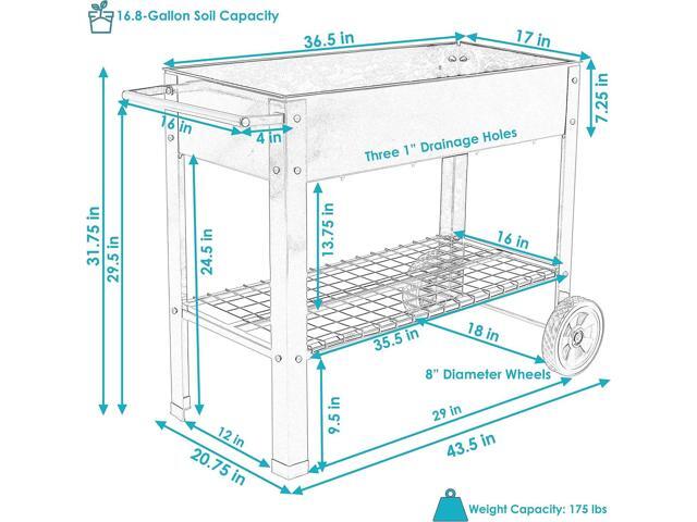 Sunnydaze 43-Inch Galvanized Steel Raised Garden Bed with Legs - Outdoor Elevated Planter Box with Wheels for Vegetables - Black