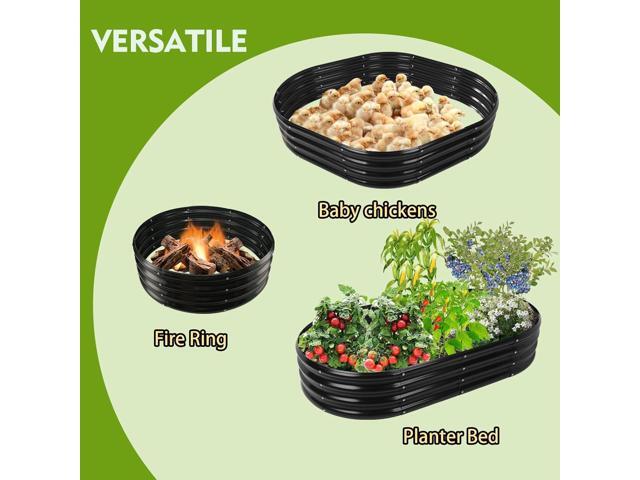 60X32X12 Inches Oval Galvanized Metal Garden Raised Bed/Plant Box for Planting,32 Inches Diameter Iron Fire Pit Ring,Small Animal Fence-3 in 1...