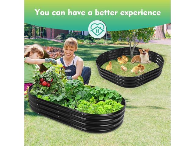 60X32X12 Inches Oval Galvanized Metal Garden Raised Bed/Plant Box for Planting,32 Inches Diameter Iron Fire Pit Ring,Small Animal Fence-3 in 1...