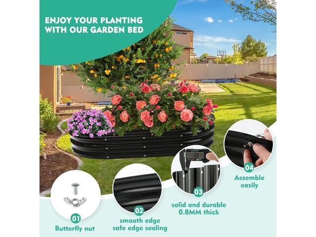 60X32X12 Inches Oval Galvanized Metal Garden Raised Bed/Plant Box for Planting,32 Inches Diameter Iron Fire Pit Ring,Small Animal Fence-3 in 1...