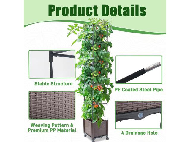 Raised Garden Bed Planter Box with Trellis, 62.2' Self-Watering Tomato Planters for Climbing Plants Vine Flowers Outdoor Patio, Tomatoes Cage with...