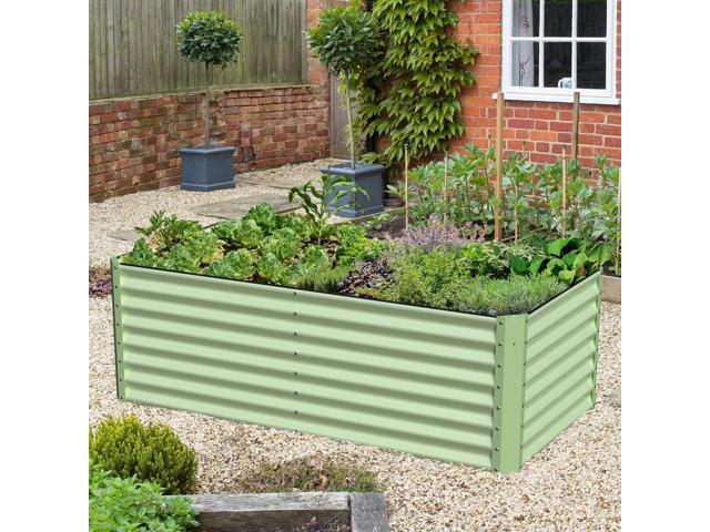 Galvanized Raised Garden Bed Box 24' Tall Beds for Gardening Planter Outdoor Garden Boxes Raised Metal Beds for Vegetables 72'X36'X24', Sage Green
