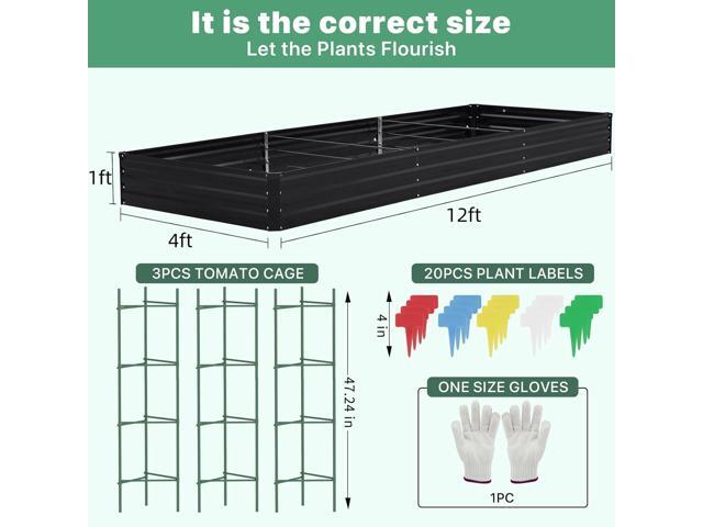 12×4×1ft Galvanized Metal Raised Garden Bed, Metal Planter Kit Box Outdoor for Deep-Rooted Vegetables, Flowers, Green and Herbs