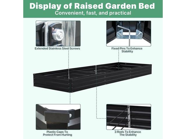 12×4×1ft Galvanized Metal Raised Garden Bed, Metal Planter Kit Box Outdoor for Deep-Rooted Vegetables, Flowers, Green and Herbs