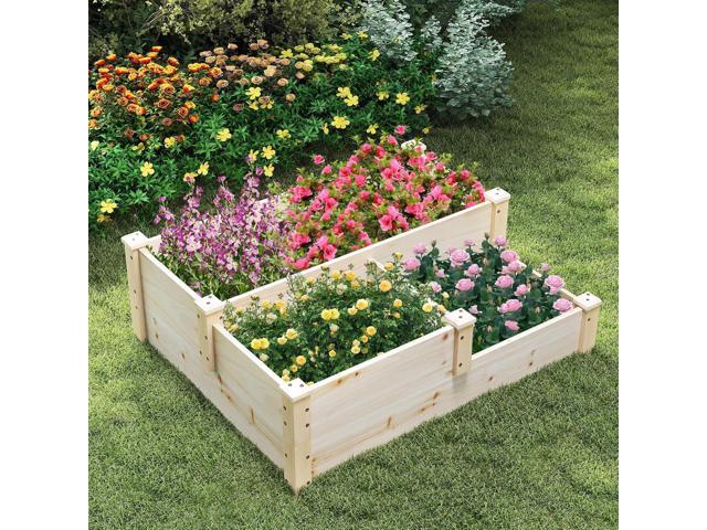 HAPPYGRILL 3-Tier Raised Garden Bed, Wood Elevated Planter Box w/Open-Ended Base, 3 Planting Depths& 2 Arrangement Options for Yard Lawn, Outdoor...
