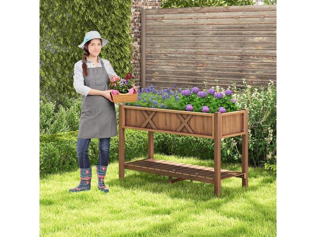 Giantex HIPS Raised Garden Bed, Elevated Planter Box w/Legs, Storage Shelf, Drainage Holes, Weather-Proof Standing Raised Beds for Backyard Porch...