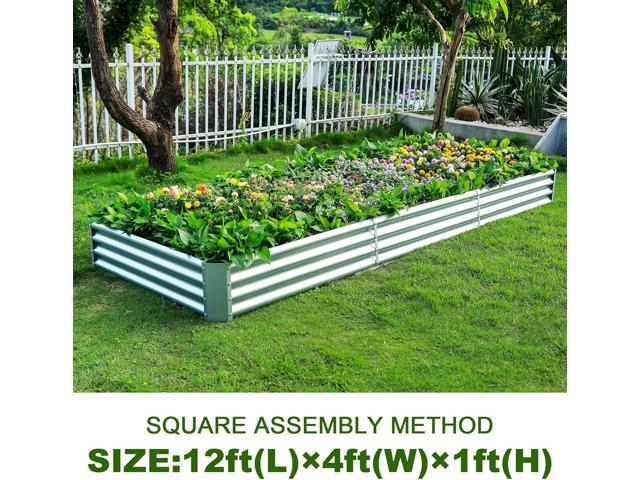 Land Guard 12×4×1ft Galvanized Raised Garden Bed Kit for Vegetables, Galvanized Super Large Metal Planter Raised Garden Boxes Outdoor(359 Gallon...