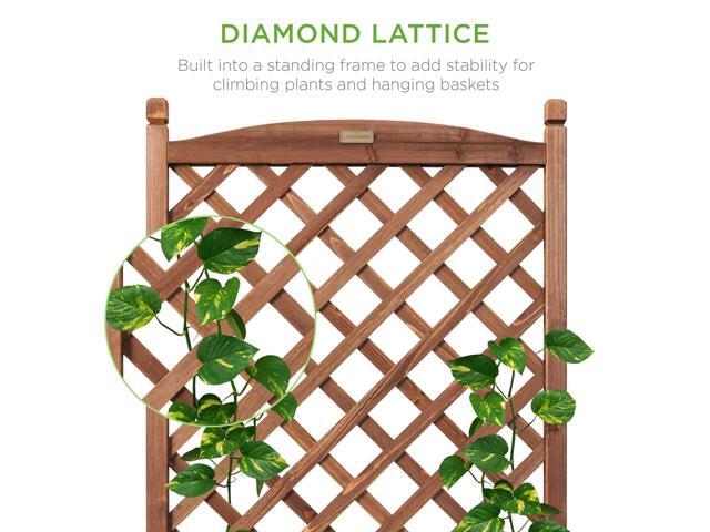Best Choice Products 60in Wood Planter Box & Diamond Lattice Trellis, Mobile Outdoor Raised Garden Bed for Climbing Plants w/Drainage Holes,...