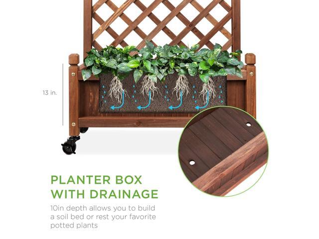 Best Choice Products 60in Wood Planter Box & Diamond Lattice Trellis, Mobile Outdoor Raised Garden Bed for Climbing Plants w/Drainage Holes,...