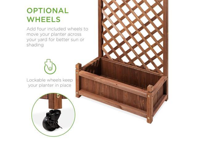 Best Choice Products 60in Wood Planter Box & Diamond Lattice Trellis, Mobile Outdoor Raised Garden Bed for Climbing Plants w/Drainage Holes,...
