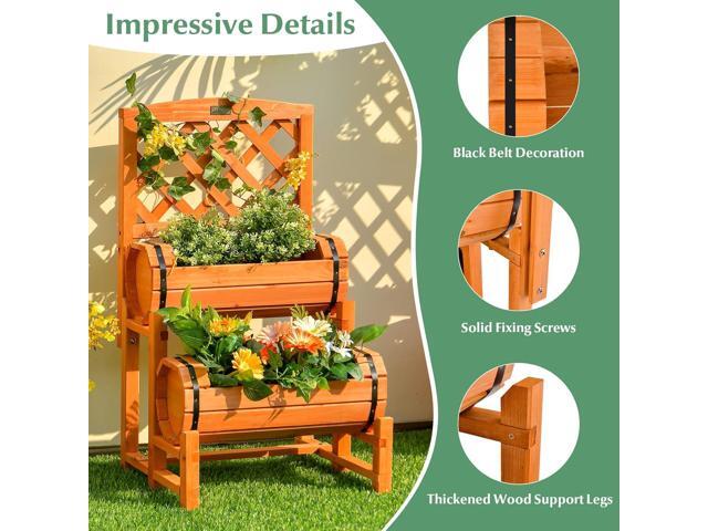 S AFSTAR 2 Tier Raised Garden Bed with Trellis, Wooden Planter Box with Diamond Lattice Trellis, Elevated Planter Bed for Vine Climbing Plants...