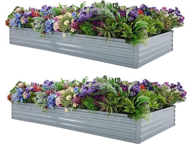 8x4x1ft(2 Pack) Galvanized Raised Garden Bed,Outdoor Planter Box Metal Patio Kit Planting Bed for Vegetables Flowers Herb,Grey