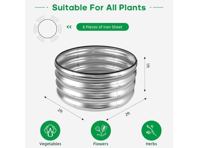 JERIA Raised Garden Bed,Galvanized Raised 2 PCS 2×2×1ft Planter Boxes Outdoor with Easy Assembly, Round Garden Bed for Vegetables, Fruits, Flowers