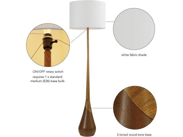 Globe Electric Novogratz x Globe Harrington 65' Floor Lamp, 2-Tone Faux Wood Base, White Fabric Shade, Socket Rotary Switch 67225
