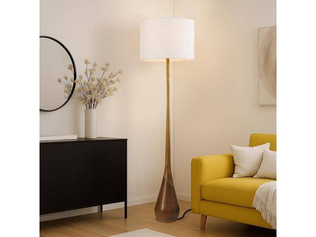 Globe Electric Novogratz x Globe Harrington 65' Floor Lamp, 2-Tone Faux Wood Base, White Fabric Shade, Socket Rotary Switch 67225
