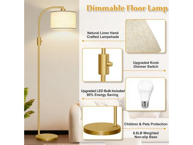 Nintiue Upgraded Modern Arc Dimmable Tall Standing Floor Lamp with Linen Shade, 1200 Lumens LED Bulb Included, for Living & Reading Room, Bedroom,...
