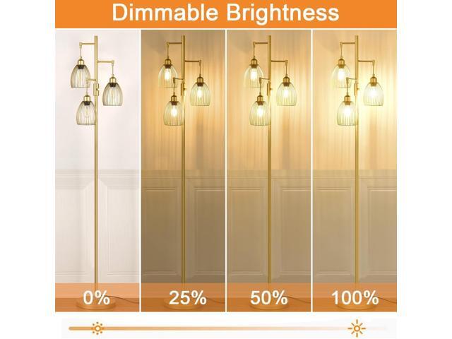 Dimmable Floor Lamp, Industrial Floor Lamps for Living Room, Gold Tree Lamp Standing Lamp Tall Lamps with 3 Elegant Teardrop Cage Head & 800 Lumens...