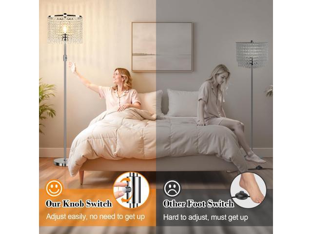 Upgraded Dimmable Crystal Floor Lamps for Living Room, 1000LM LED Bulb Included, Standing Lamp with Knob Switch, Tall Silver Pole Light for Bedroom...