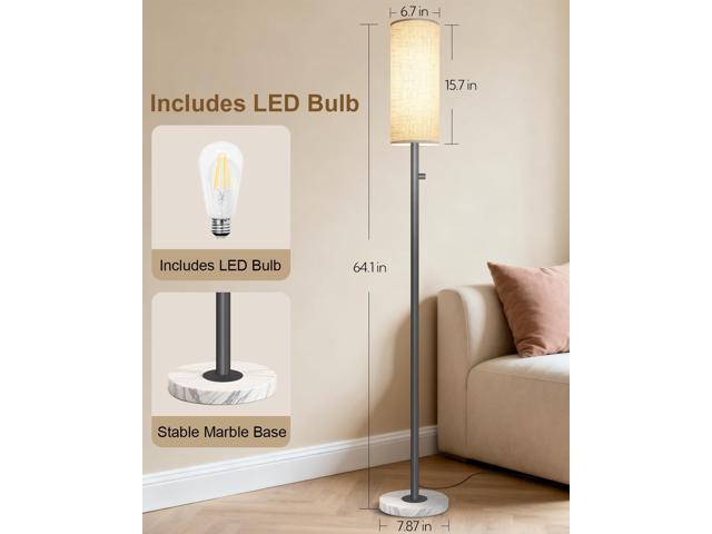 Upgraded Floor Lamp for Living Room, Dimmable Black Floor Lamp with LED Bulb,Modern Standing Lamp with Marble Base,Tall Floor Lamps for Bedroom...
