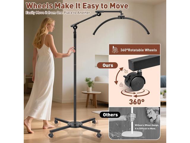 HITTI Half Moon Light for Eyelash Extensions Tattoo Artists, 2025 New Upgrad LED Lash Tech Light with 4 Wheel Rolling Base, Large Floor Eyelash...