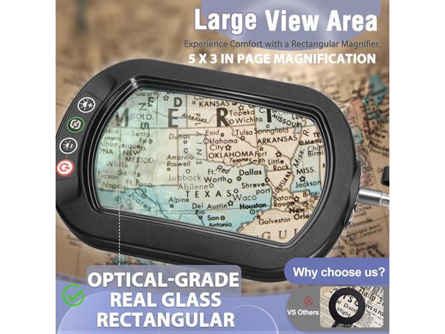 10X Large Rectangle Magnifying Glass with Light and stand, 5*3 Inch Real Glass 5 Color Modes Stepless Dimmable Arm Swing LED Floor Lamp, 3-in-1...