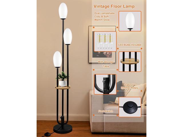 Lightdot Black Dimmable Floor Lamp with Table, 63IN Mid-Century Oval Floor Lamps with 3000K Soft Warm White Bulbs, 3-Lights Candle Holder Style...