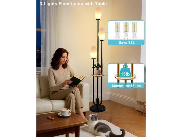 Lightdot Black Dimmable Floor Lamp with Table, 63IN Mid-Century Oval Floor Lamps with 3000K Soft Warm White Bulbs, 3-Lights Candle Holder Style...