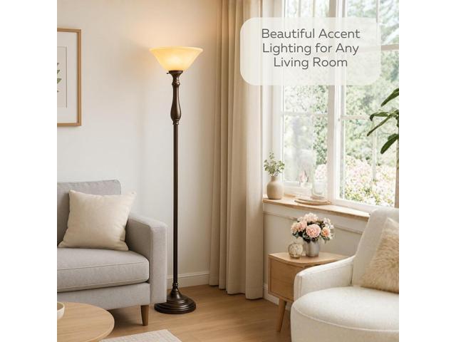 LIGHTACCENTS Royal Bronze Torchiere with Amber Alabaster Shade Standing Light for Bedroom, Living Room, Office, Reading Corner Floor Lamp for...
