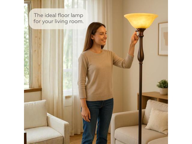 LIGHTACCENTS Royal Bronze Torchiere with Amber Alabaster Shade Standing Light for Bedroom, Living Room, Office, Reading Corner Floor Lamp for...