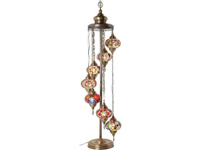 DEMMEX - 7 Large Globes Turkish Moroccan Mosaic Floor Lamp, Tiffany-Style Bohemian Standing Lamp, 5-Foot Tall, 7-Inch Handcrafted Globes, Boho...
