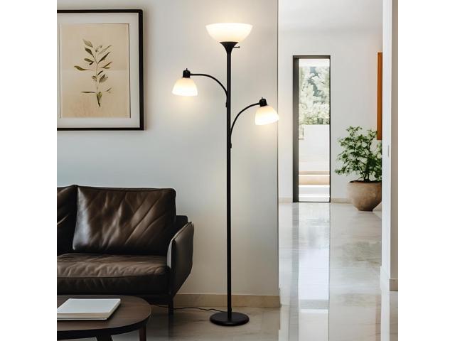 Brightech Sky Dome Double LED Floor Lamp, Torchiere Super Bright Floor Lamp with 2 Reading Lamps for Living Rooms & Offices - Dimmable Tall...